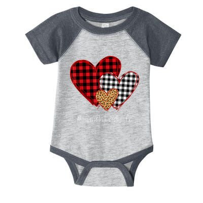 Three Hearts Buffalo Plaid Lunch Lady Valentine's Day Infant Baby Jersey Bodysuit