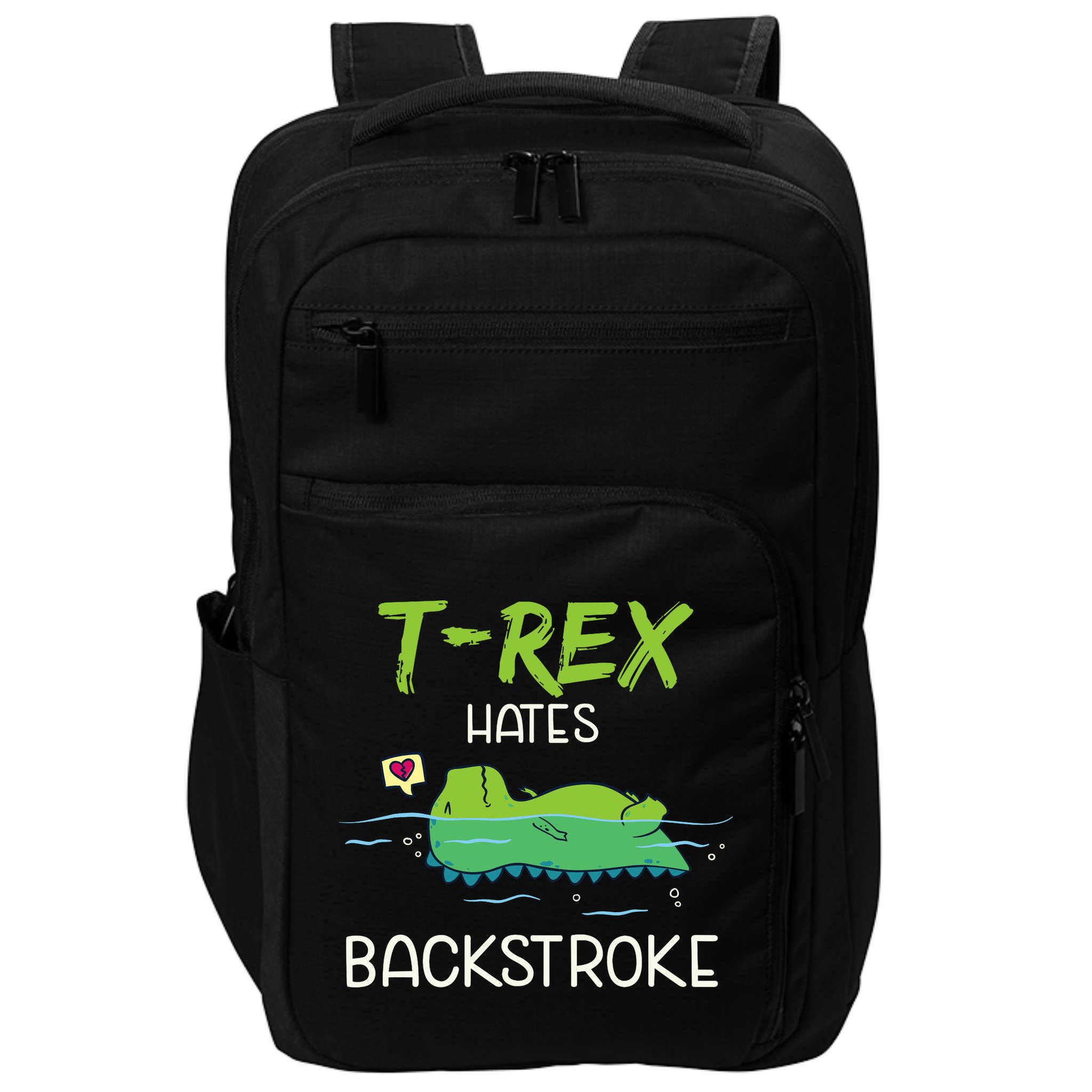 Trex Hates Backstroke Funny Swimming Dinosaur Gift Impact Tech Backpack