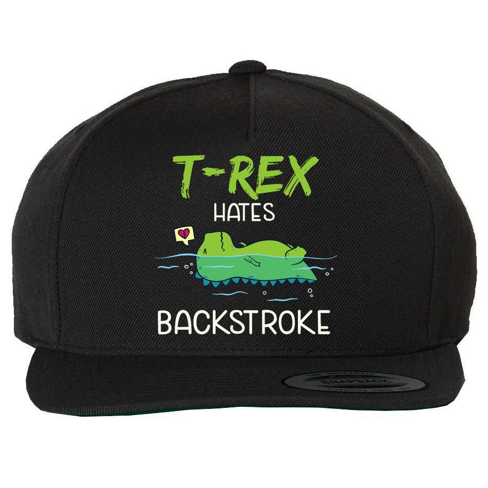 Trex Hates Backstroke Funny Swimming Dinosaur Gift Wool Snapback Cap