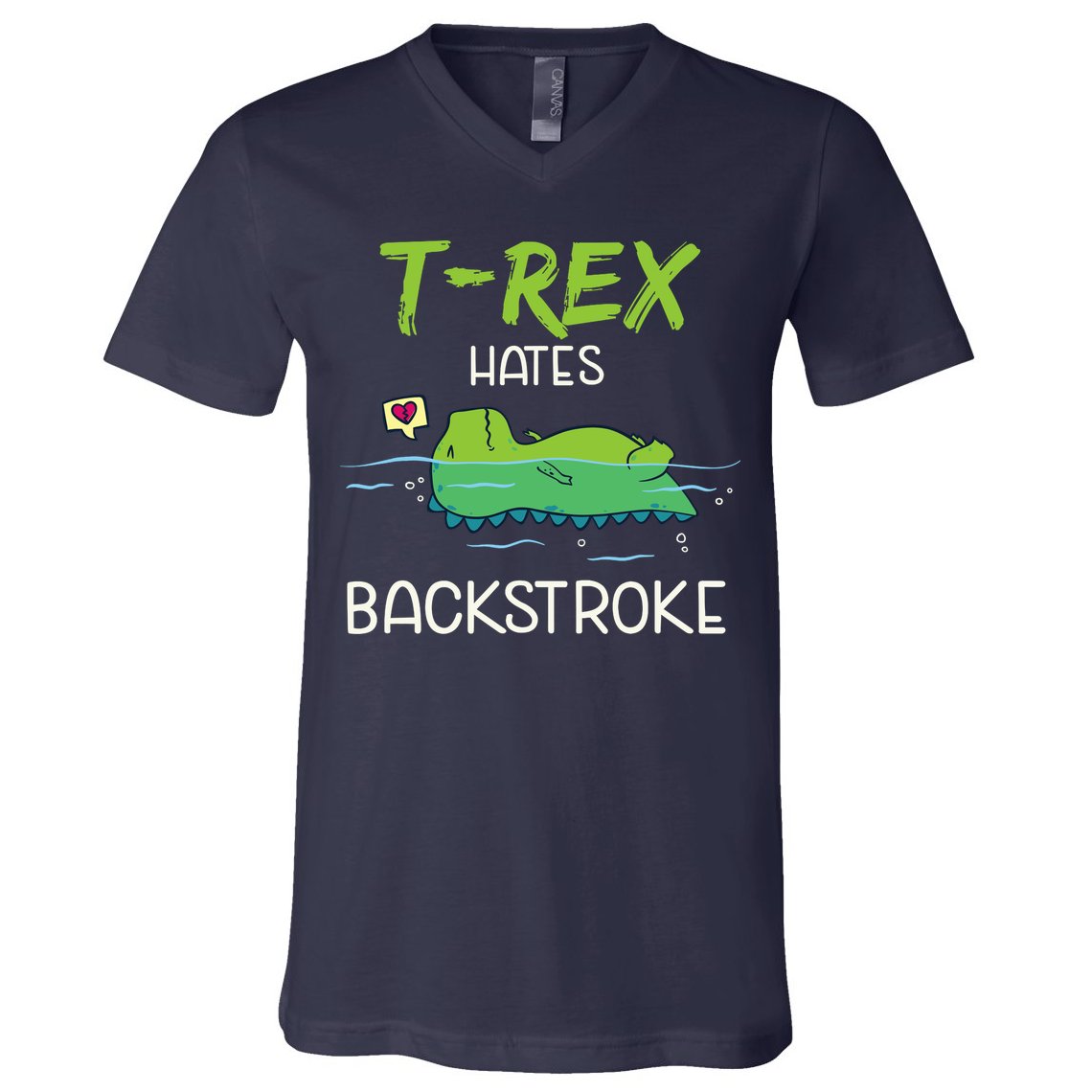 Trex Hates Backstroke Funny Swimming Dinosaur Gift V-Neck T-Shirt