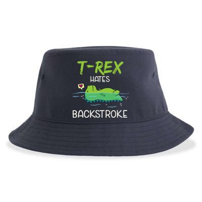 Trex Hates Backstroke Funny Swimming Dinosaur Gift Sustainable Bucket Hat