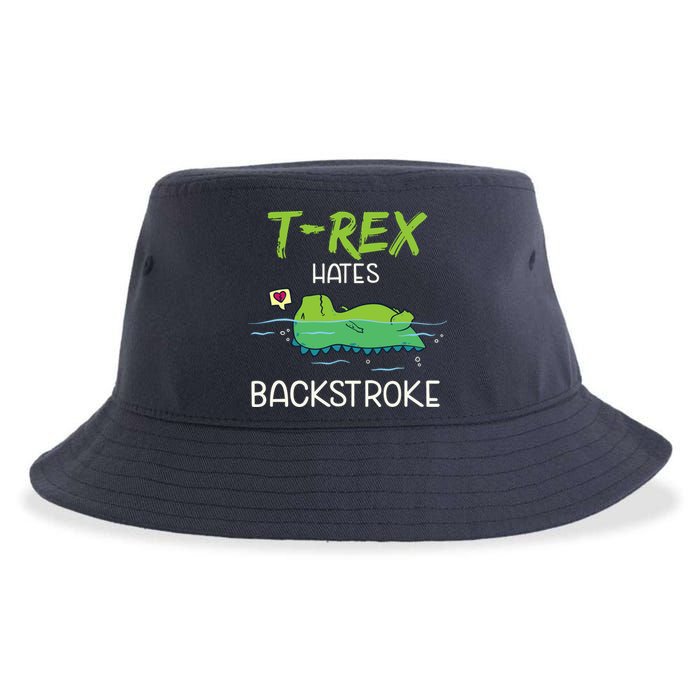 Trex Hates Backstroke Funny Swimming Dinosaur Gift Sustainable Bucket Hat