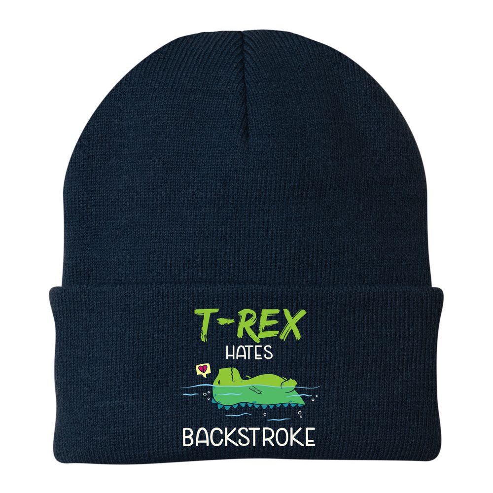 Trex Hates Backstroke Funny Swimming Dinosaur Gift Beanie