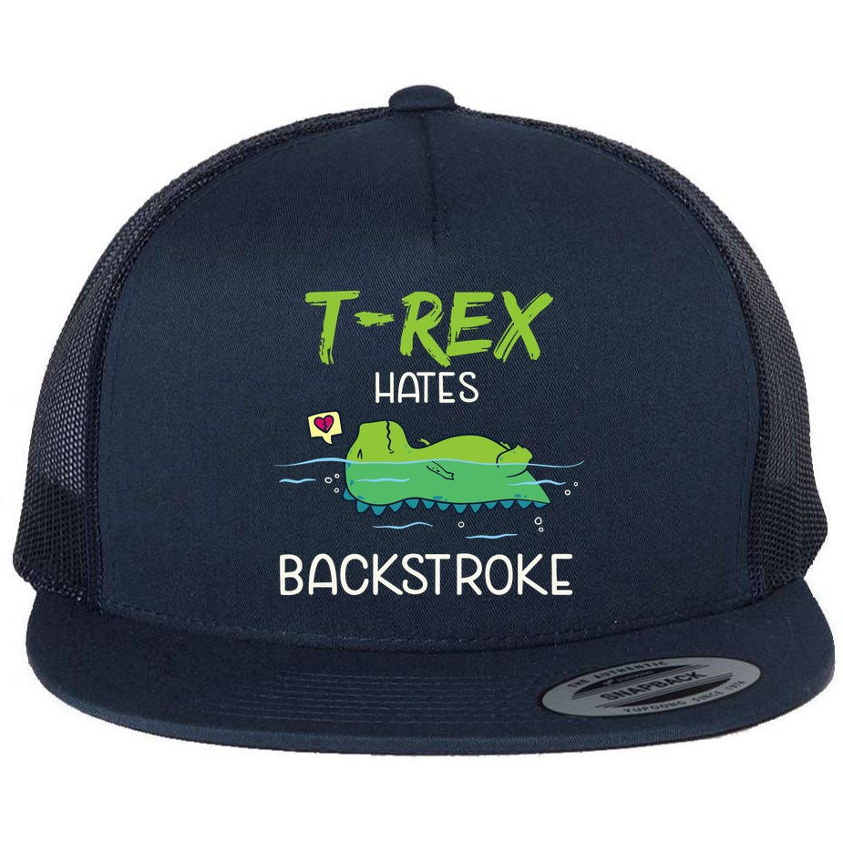 Trex Hates Backstroke Funny Swimming Dinosaur Gift Flat Bill Trucker Hat