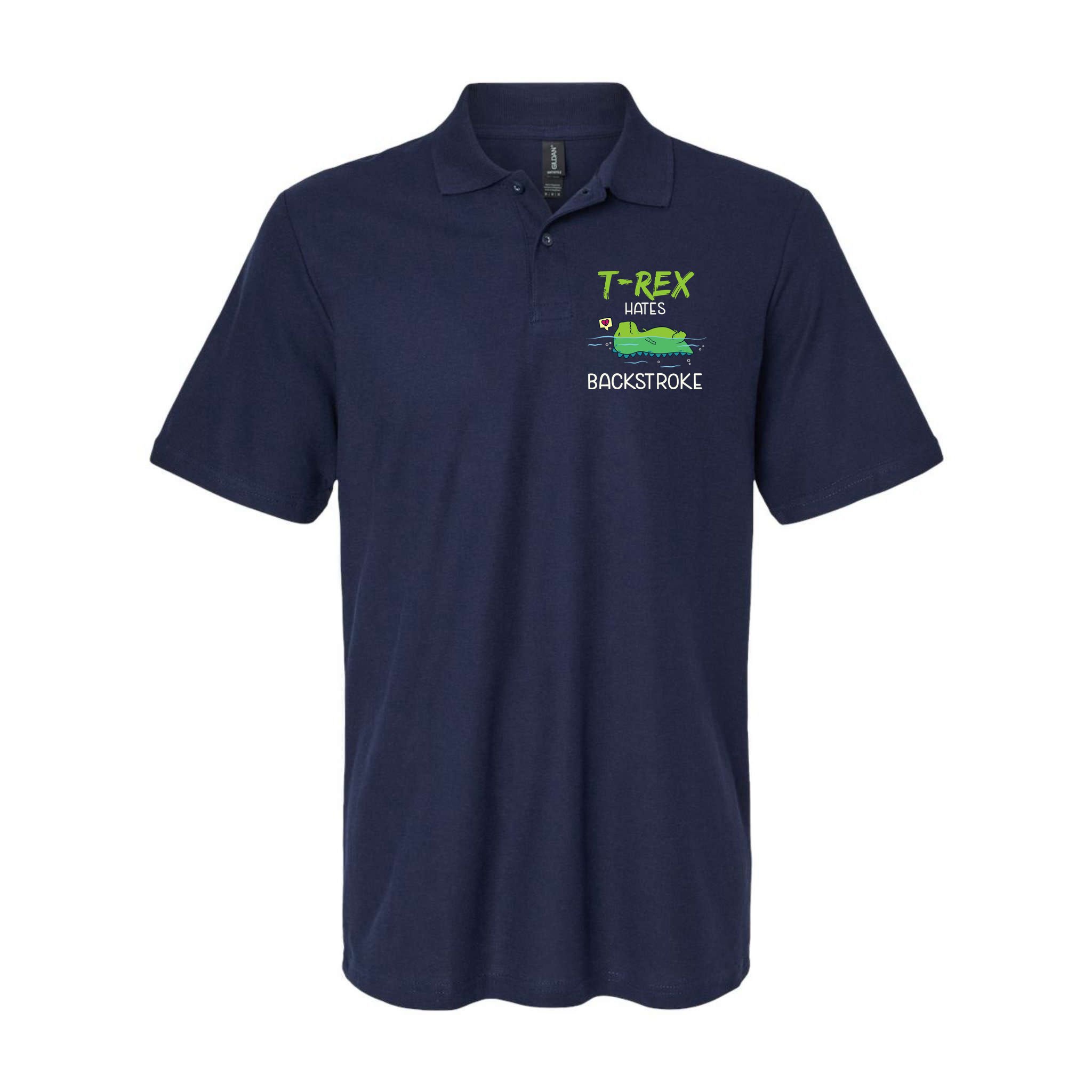 Trex Hates Backstroke Funny Swimming Dinosaur Gift Polo