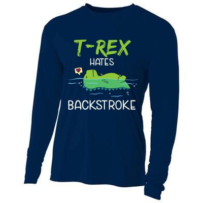 Trex Hates Backstroke Funny Swimming Dinosaur Gift Cooling Performance Long Sleeve Crew