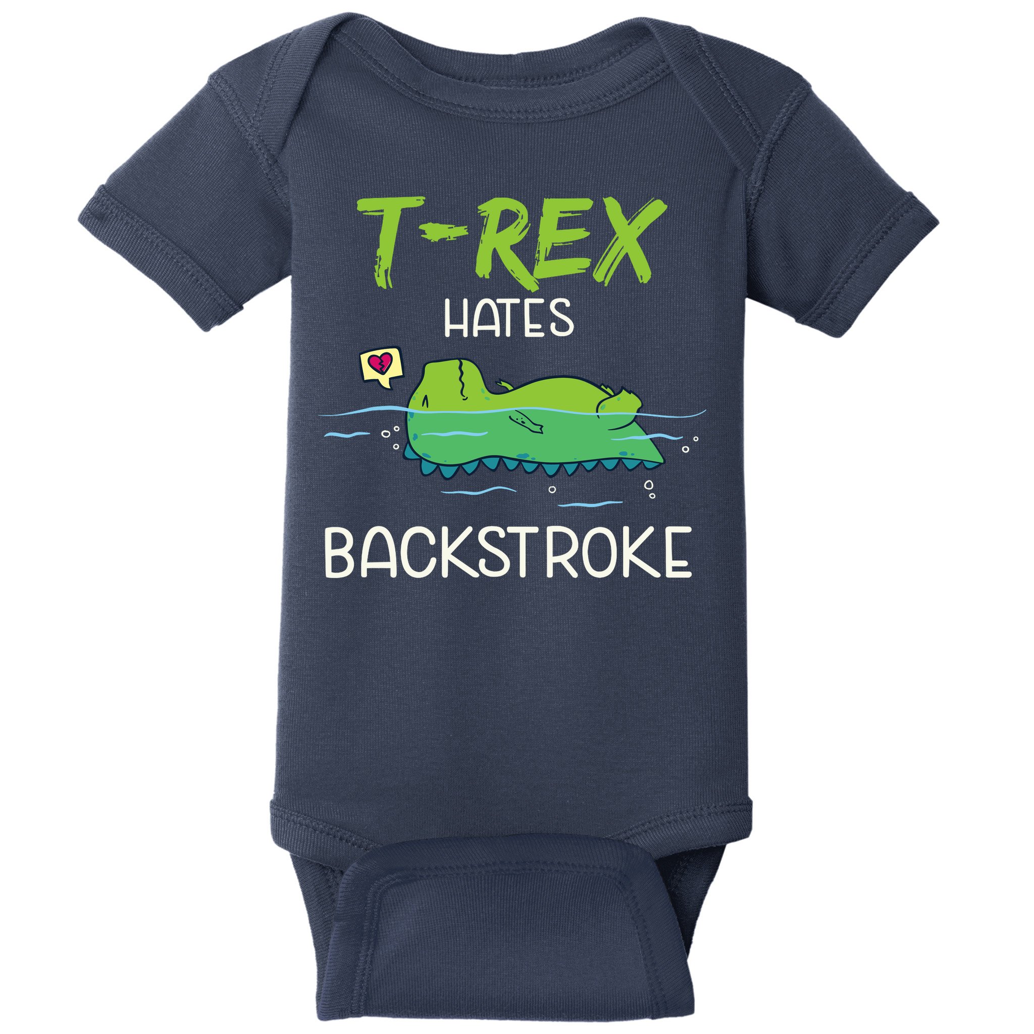 Trex Hates Backstroke Funny Swimming Dinosaur Gift Baby Bodysuit