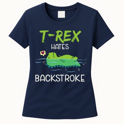Trex Hates Backstroke Funny Swimming Dinosaur Gift Womens T-Shirt