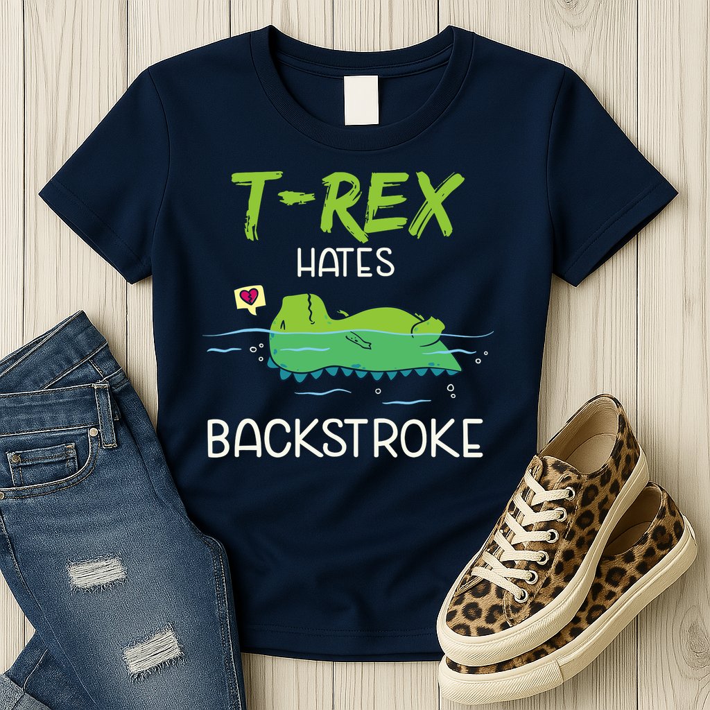 Trex Hates Backstroke Funny Swimming Dinosaur Gift Womens T-Shirt