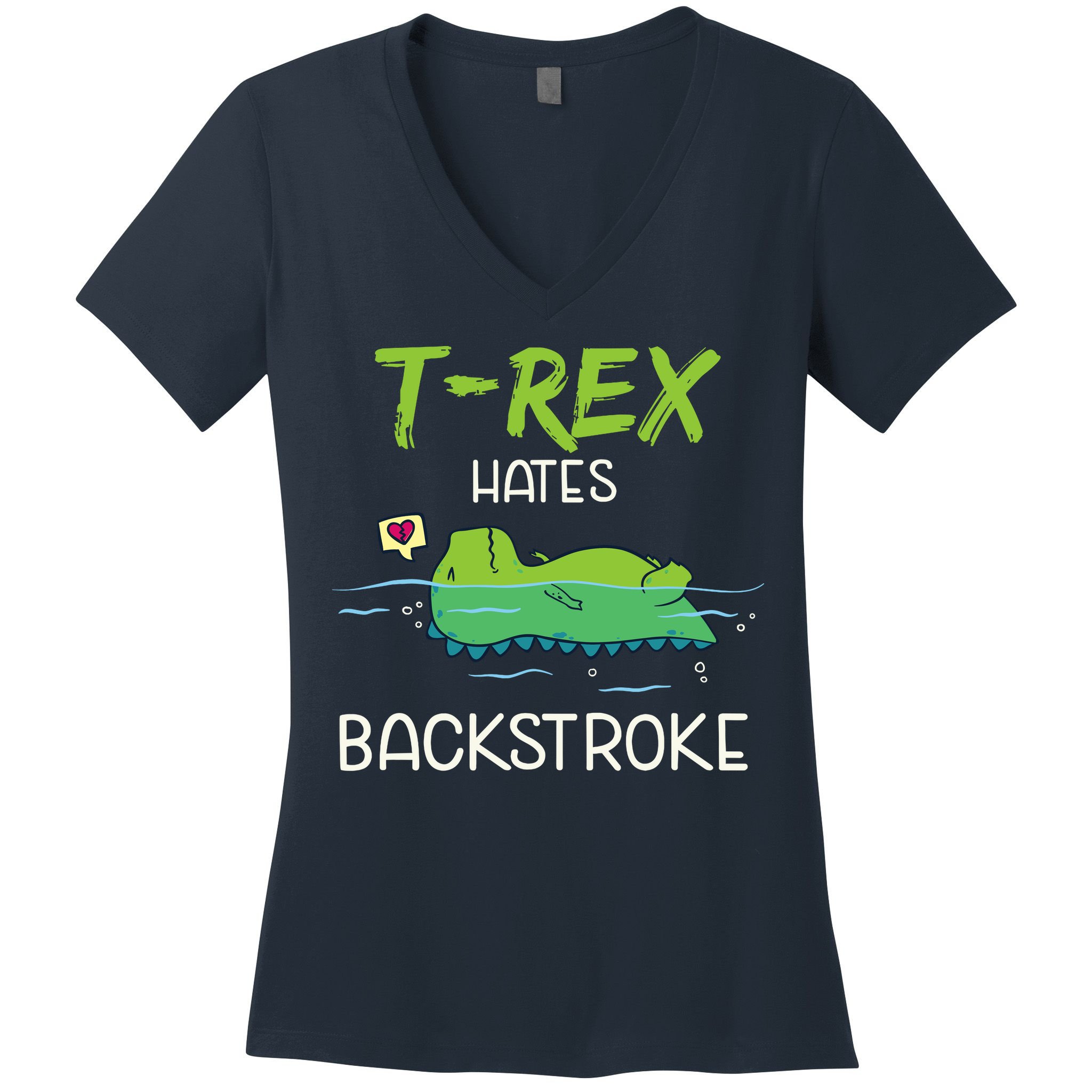Trex Hates Backstroke Funny Swimming Dinosaur Gift Women's V-Neck T-Shirt