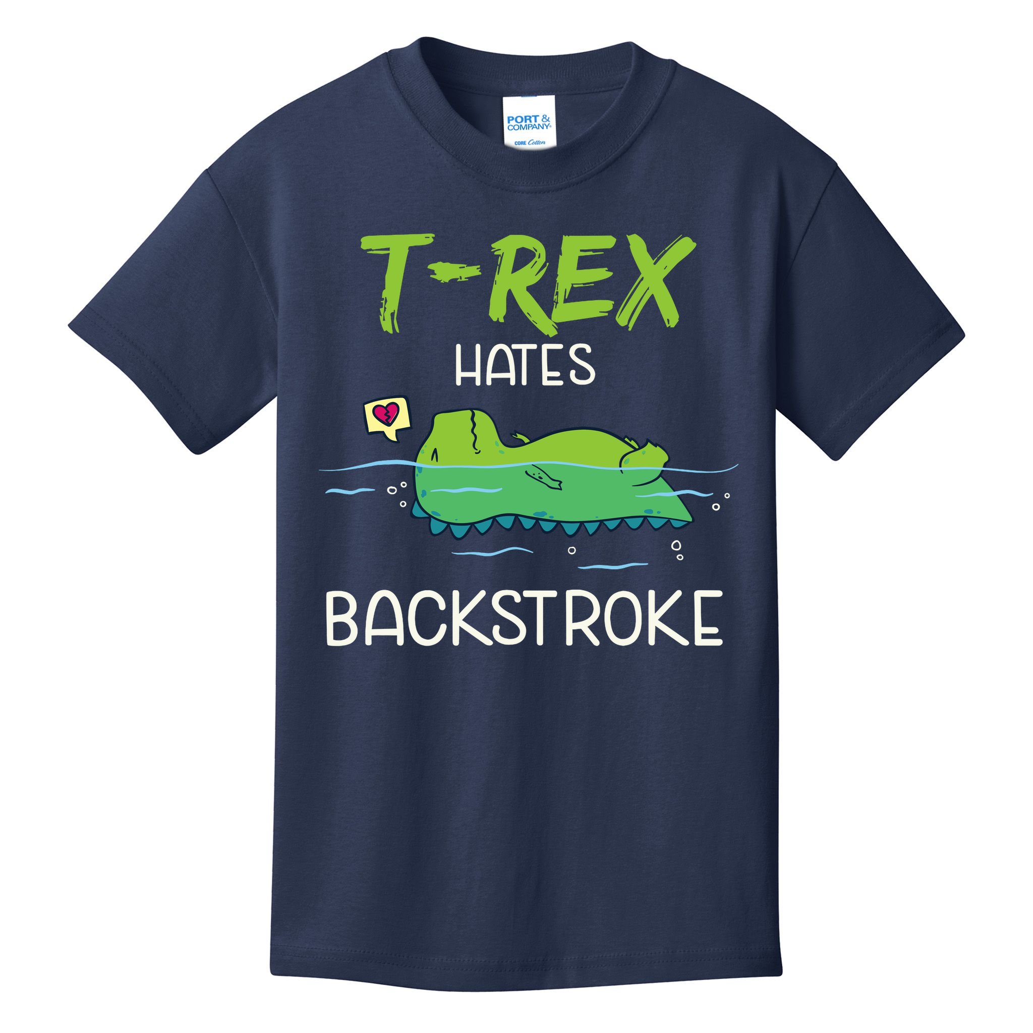 Trex Hates Backstroke Funny Swimming Dinosaur Gift Kids T-Shirt