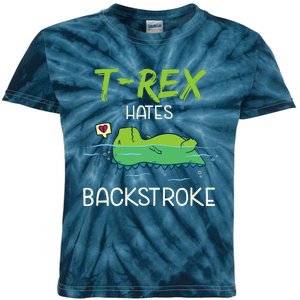 Trex Hates Backstroke Funny Swimming Dinosaur Gift Kids Tie-Dye T-Shirt