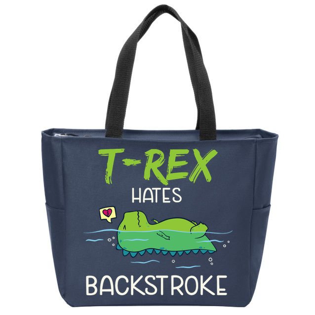 Trex Hates Backstroke Funny Swimming Dinosaur Gift Zip Tote Bag