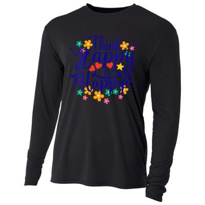 Think Happy Be Happy Positive Inspiring Joyful Flowers Cooling Performance Long Sleeve Crew