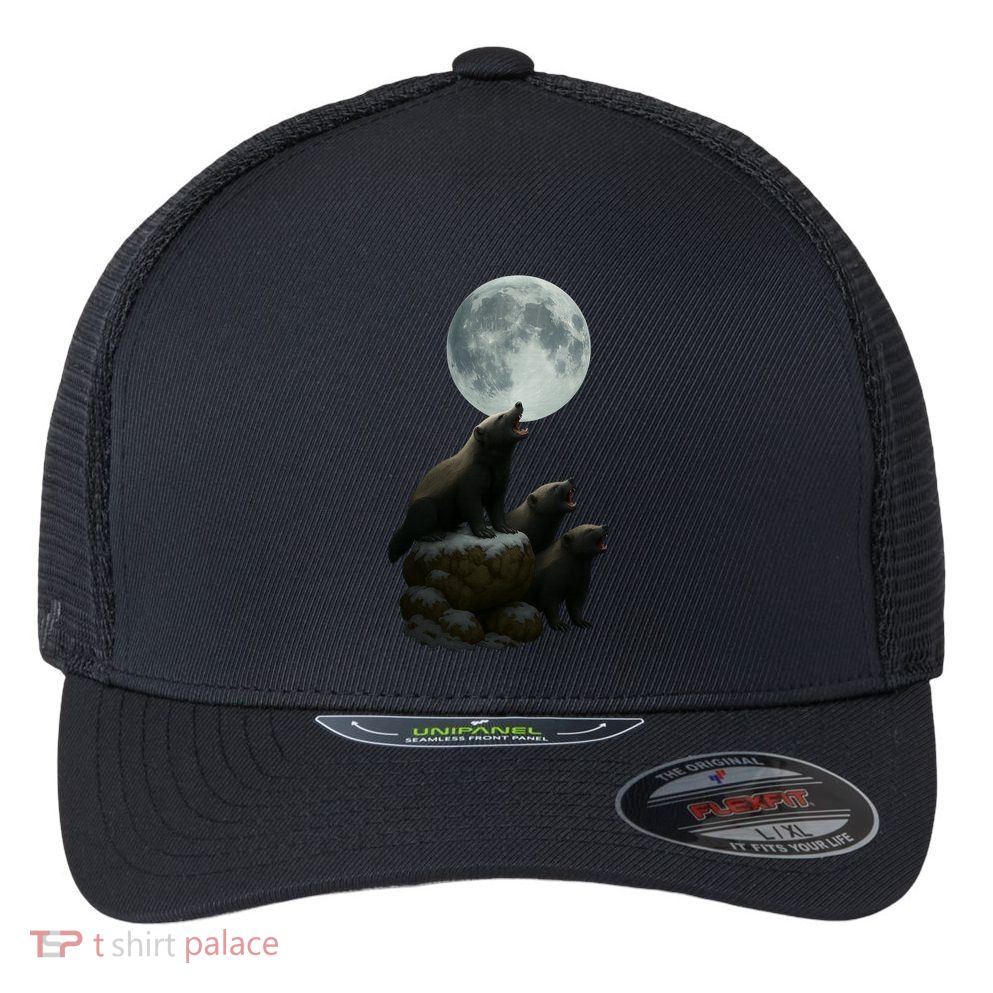 Three Honey Badgers Moon Flexfit Unipanel Trucker Cap