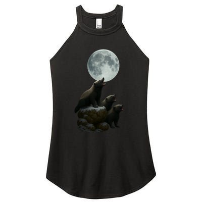 Three Honey Badgers Moon Women's Perfect Tri Rocker Tank