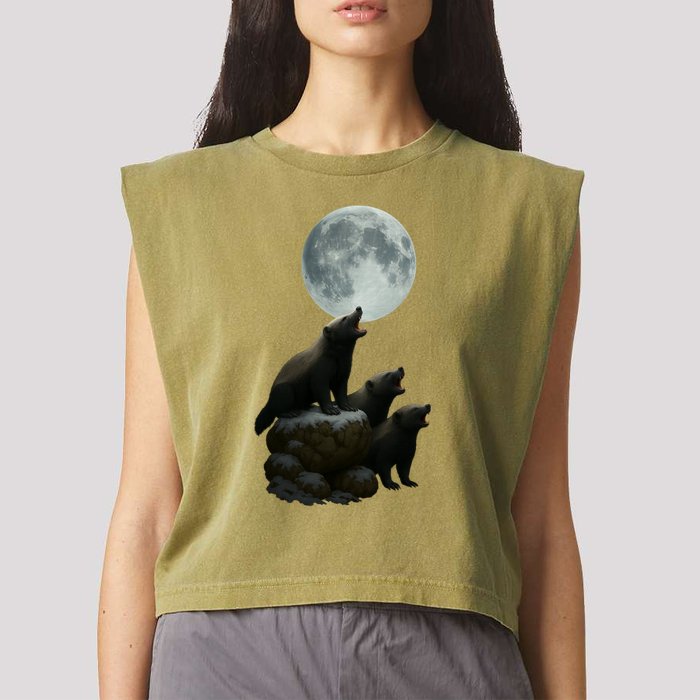 Three Honey Badgers Moon Garment-Dyed Women's Muscle Tee