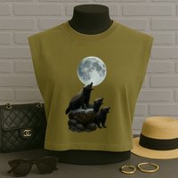 Three Honey Badgers Moon Garment-Dyed Women's Muscle Tee
