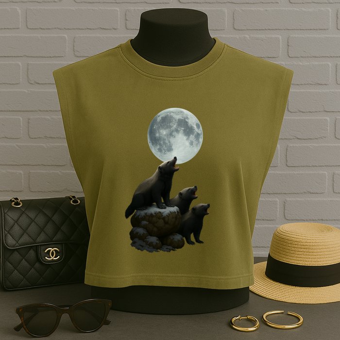 Three Honey Badgers Moon Garment-Dyed Women's Muscle Tee