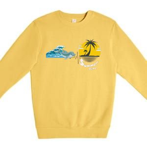 Tropical Heartbeat Beach Trees Dolphin Summer Premium Crewneck Sweatshirt