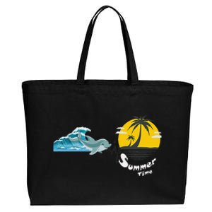 Tropical Heartbeat Beach Trees Dolphin Summer Cotton Canvas Jumbo Tote