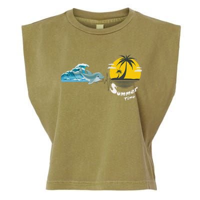 Tropical Heartbeat Beach Trees Dolphin Summer Garment-Dyed Women's Muscle Tee