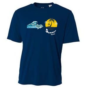 Tropical Heartbeat Beach Trees Dolphin Summer Cooling Performance Crew T-Shirt