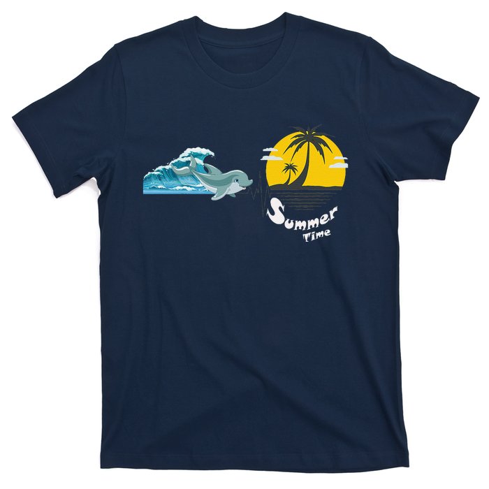 Tropical Heartbeat Beach Trees Dolphin Summer T-Shirt