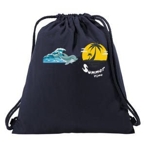 Tropical Heartbeat Beach Trees Dolphin Summer Drawstring Bag