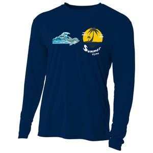 Tropical Heartbeat Beach Trees Dolphin Summer Cooling Performance Long Sleeve Crew