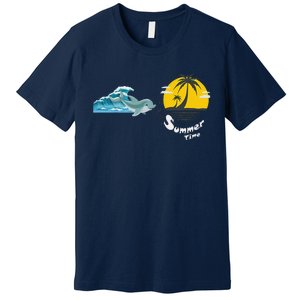 Tropical Heartbeat Beach Trees Dolphin Summer Premium T-Shirt