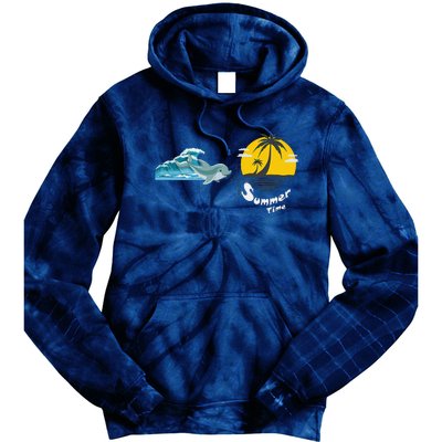 Tropical Heartbeat Beach Trees Dolphin Summer Tie Dye Hoodie