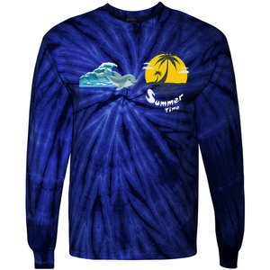 Tropical Heartbeat Beach Trees Dolphin Summer Tie-Dye Long Sleeve Shirt