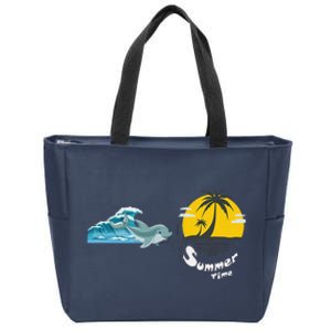 Tropical Heartbeat Beach Trees Dolphin Summer Zip Tote Bag