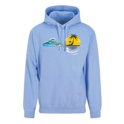 Tropical Heartbeat Beach Trees Dolphin Summer Unisex Surf Hoodie