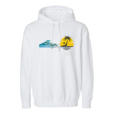 Tropical Heartbeat Beach Trees Dolphin Summer Garment-Dyed Fleece Hoodie