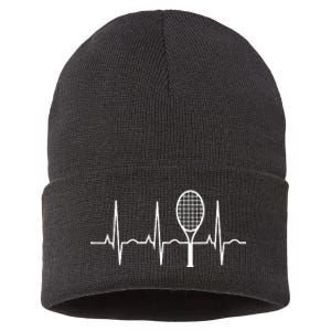 Tennis Heartbeat Best Tennis Gift Tee For Players Fans Sustainable Knit Beanie