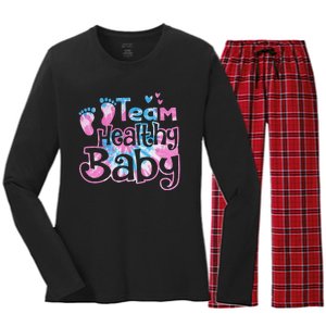 Team Healthy Baby Gender Reveal Party Pink Or Blue Tie Dye Women's Long Sleeve Flannel Pajama Set 