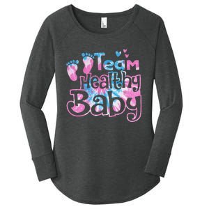 Team Healthy Baby Gender Reveal Party Pink Or Blue Tie Dye Women's Perfect Tri Tunic Long Sleeve Shirt