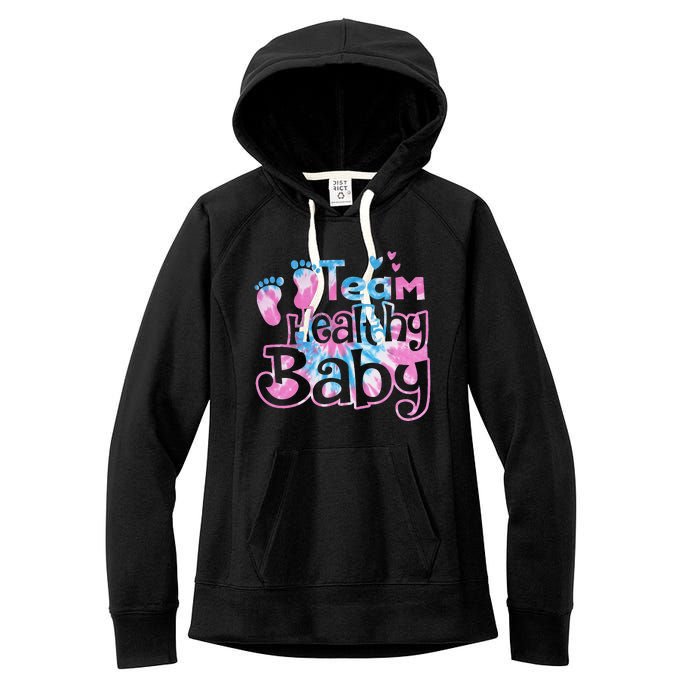 Team Healthy Baby Gender Reveal Party Pink Or Blue Tie Dye Women's Fleece Hoodie