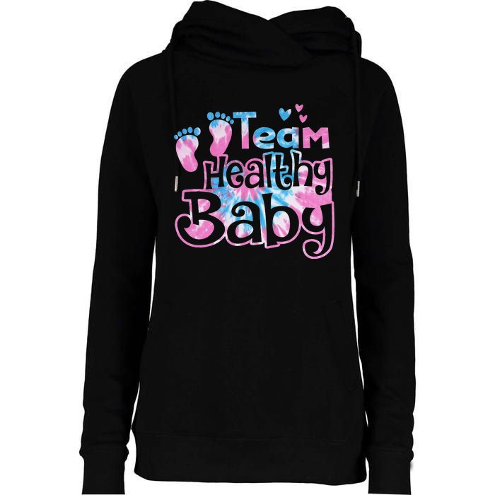 Team Healthy Baby Gender Reveal Party Pink Or Blue Tie Dye Womens Funnel Neck Pullover Hood