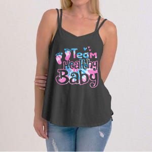 Team Healthy Baby Gender Reveal Party Pink Or Blue Tie Dye Women's Strappy Tank