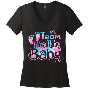 Team Healthy Baby Gender Reveal Party Pink Or Blue Tie Dye Women's V-Neck T-Shirt