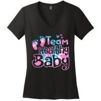 Team Healthy Baby Gender Reveal Party Pink Or Blue Tie Dye Women's V-Neck T-Shirt