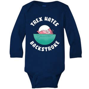 Trex Hates Backstroke Baby Long Sleeve Bodysuit