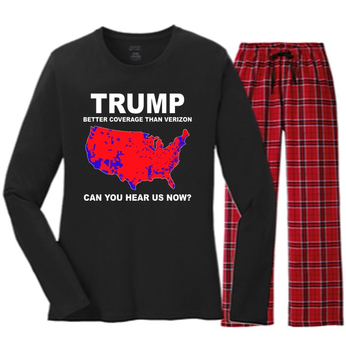 Trump Has Better Coverage Than Verizon Red Wave Us Map Women's Long Sleeve Flannel Pajama Set 