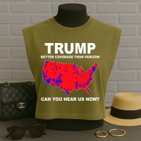 Trump Has Better Coverage Than Verizon Red Wave Us Map Garment-Dyed Women's Muscle Tee