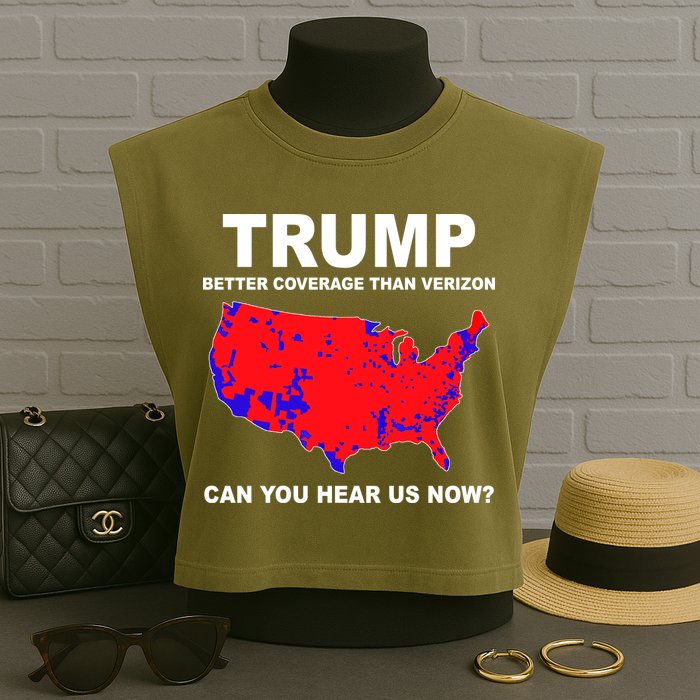 Trump Has Better Coverage Than Verizon Red Wave Us Map Garment-Dyed Women's Muscle Tee