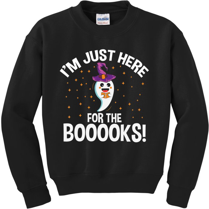 Teacher Halloween Bookworm Just Here For The Boooks Ghost Kids Sweatshirt