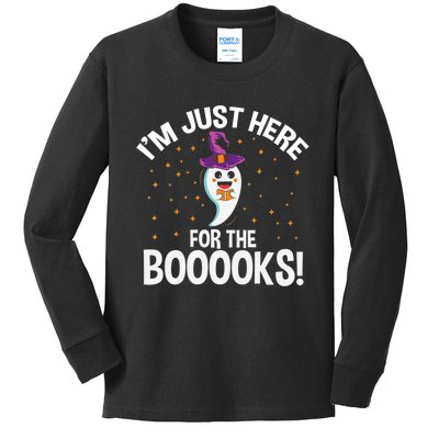 Teacher Halloween Bookworm Just Here For The Boooks Ghost Kids Long Sleeve Shirt